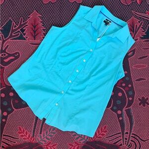Talbots Sleeveless Button-Down Shirt - Turquoise